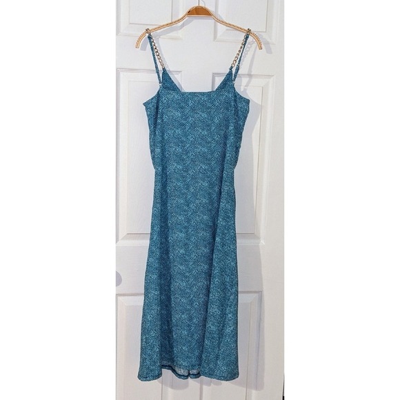 Michael Kors Turquoise Dress Chain Strap Twist Front‎ Midi XL NWT $155 MSRP - Picture 10 of 12